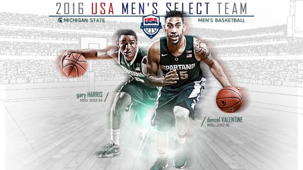 Gary Harris and Denzel Valentine.  Photo courtesy of MSU SID.